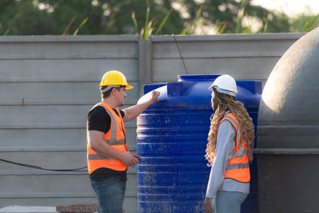 Architect and engineer with experience in multi story building construction, Inspecting the water system in a construction building.